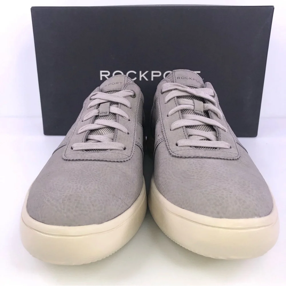 Rockport Mens Jarvis Ubal Fashion Sneakers Gray Leather Lace Up Casual Sneakers